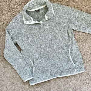 Eddie Bauer Women's Gray Speckled Fleece Snap Neck Pullover Sweatshirt Size M